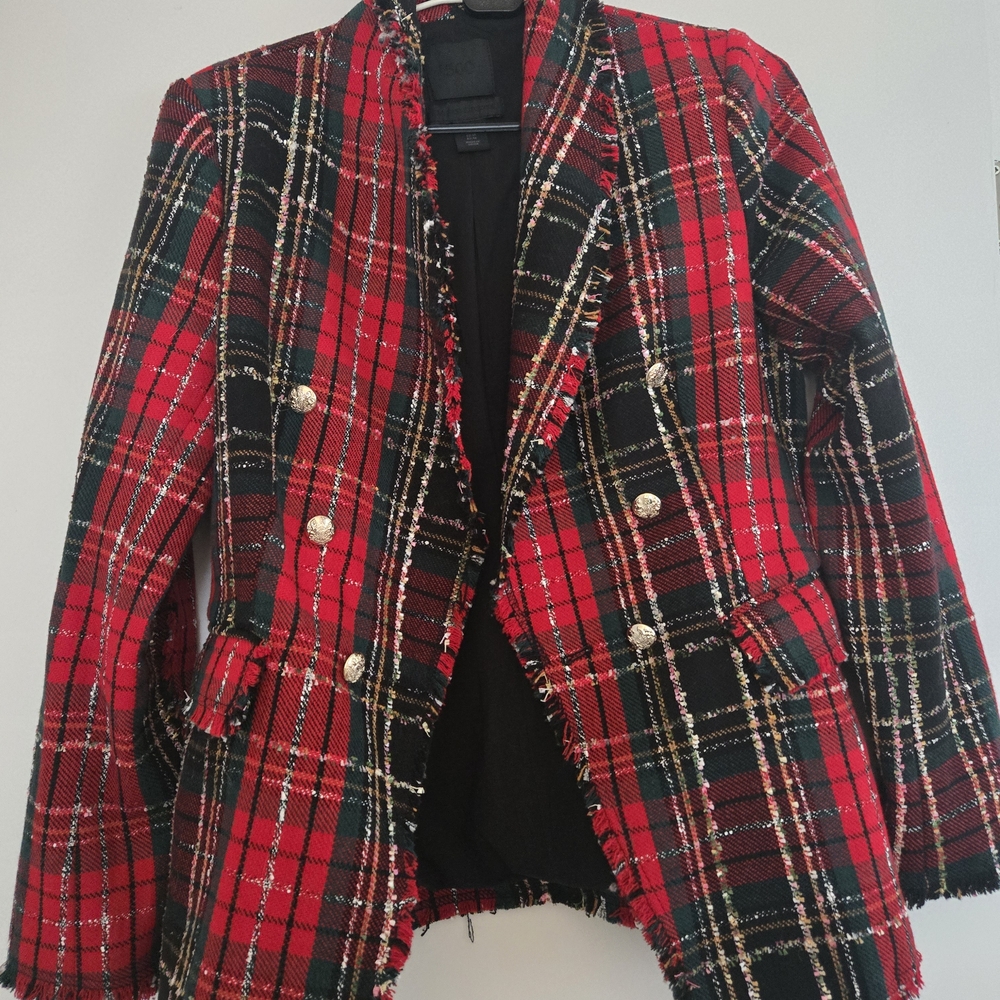 Elegant Red Plaid Women's Blazer
